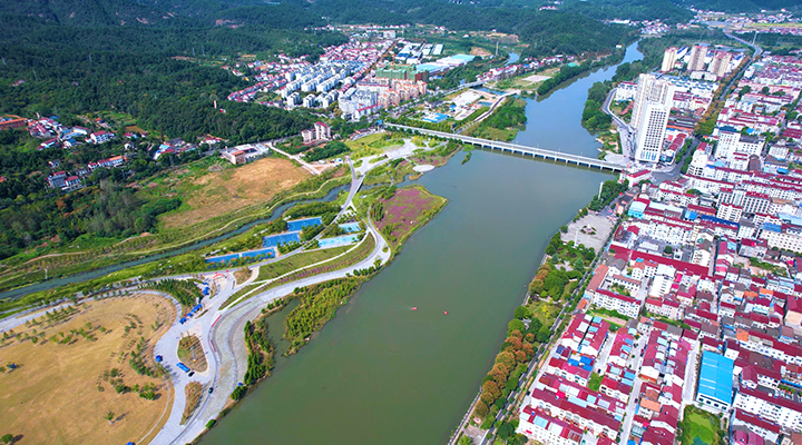 飞阅中国鸟瞰湖北远安沮河国家湿地公园